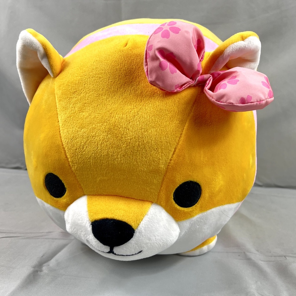🐕 LARGE Amuse Sakura Shiba Inu Dog Plush With Pink Bow and Rosy Cheeks